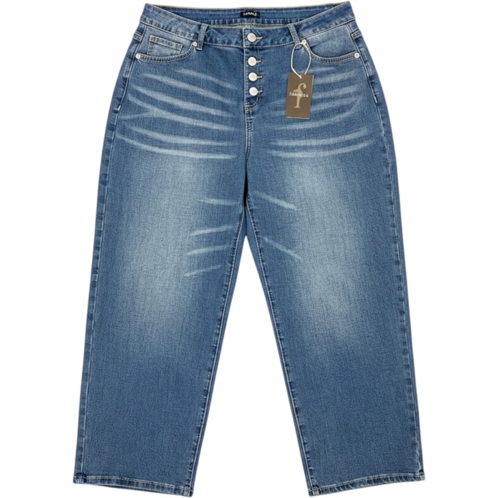Flamingals Cropped Wide Leg Jeans Women 2XL Blue Button Fly Stretch 272134DS